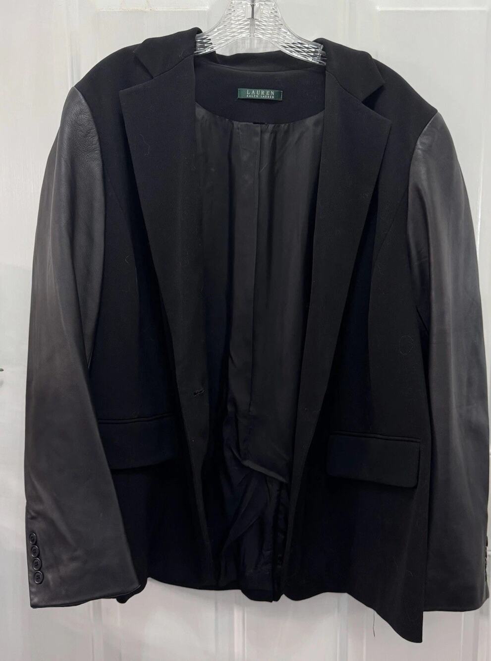 Ralph Lauren black Blazer Leather Sleeves Single Breasted Sz 18/20